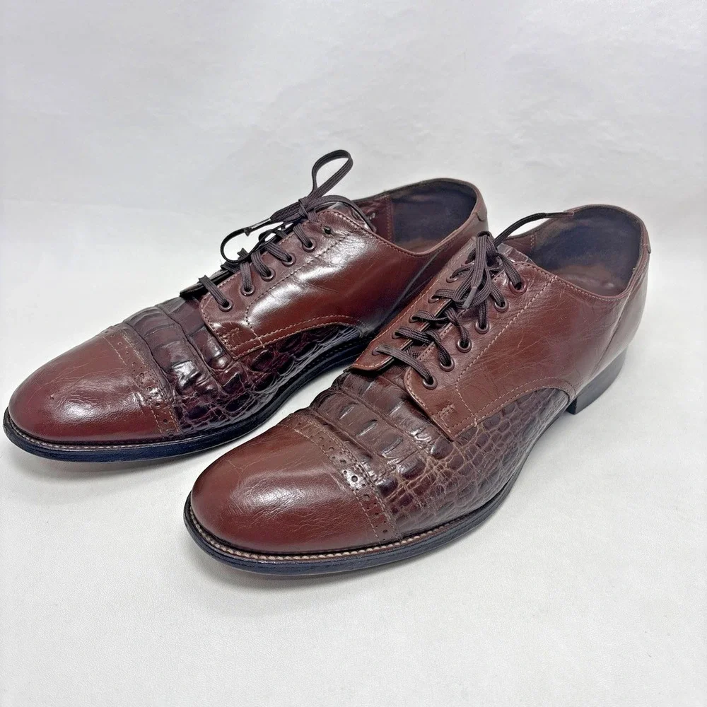 Stacy Adams Madison Exotic Croc Cap Toe Oxford Cognac 9.5D Leather 467172